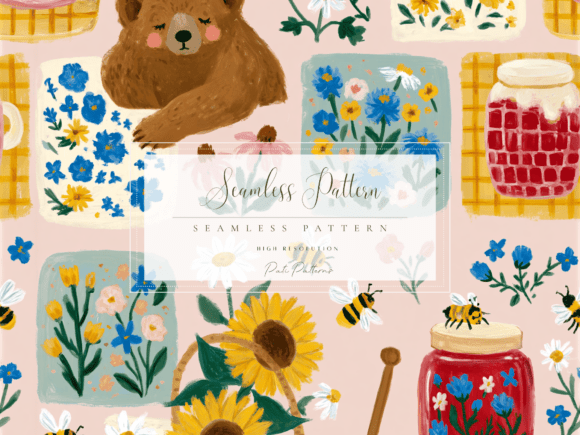 Download Seamless Honey Bee Bear Cottage Pattern - Cottage pattern Collection