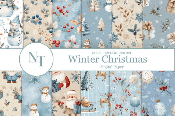 Download Winter Christmas Digital Paper Pack - Christmas digital paper pack Collection