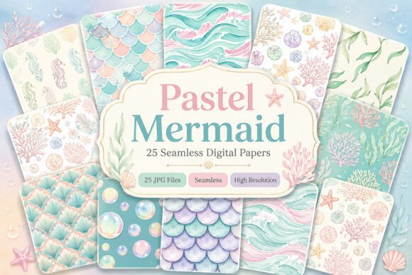 Download Pastel Mermaid Digital Paper Pattern - Digital paper pattern Collection