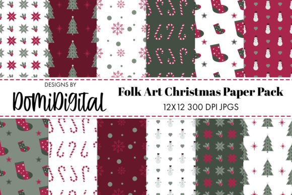 Download Folk Art Christmas Digital Paper Pack - Christmas digital paper pack Collection
