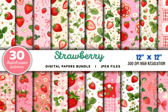 Download Strawberry Digital Paper Pattern Bundle - Digital paper pattern Collection