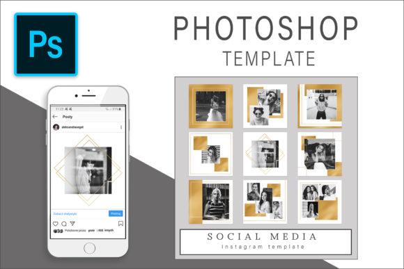 Download Gold Instagram Photoshop Template - Photoshop template Collection