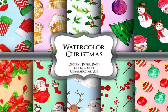 Download Watercolor Christmas Digital Paper Pack - Christmas digital paper pack Collection