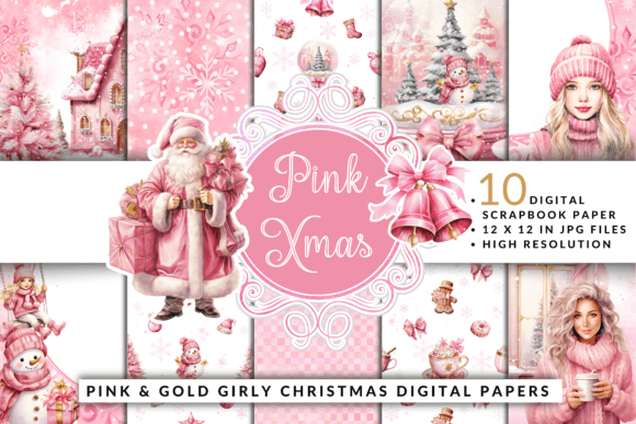 Download Girly Pink Christmas Digital Paper Pack - Christmas digital paper pack Collection