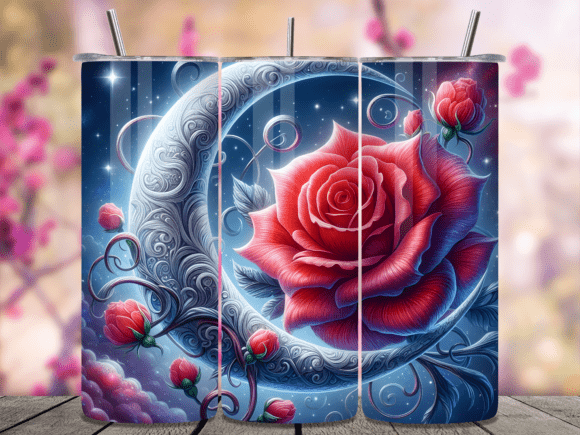 Download Red Rose Silver Moon Art Tumbler Wrap - Tumbler wrap Collection