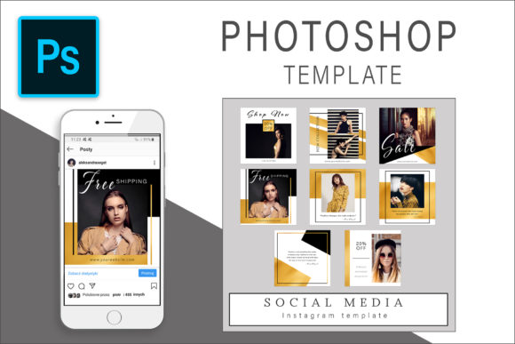 Download Black and Gold Instagram Photoshop Template - Photoshop template Collection