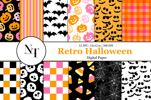 Download Retro Halloween Digital Paper Pattern - Digital paper pattern Collection