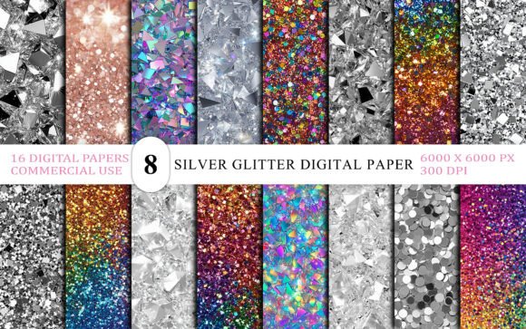 Download Metallic Silver Glitter Digital Paper - Metallic Collection