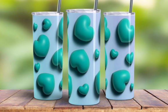 Download 3D Inflated Teal Hearts Tumbler Wrap - Tumbler wrap Collection